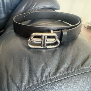 Balenciaga Black Belt with Silver Logo Buckle with Case included
